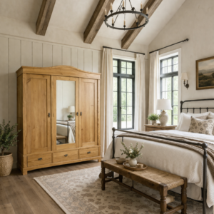 Antique softwood bedroom wardrobe