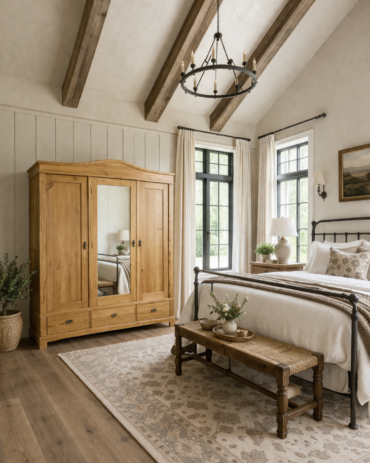 Antique softwood bedroom wardrobe