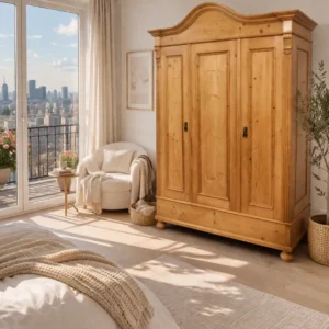 Antique pine wood wardrobe